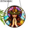 Acrylic Jesus Christ with Crown of Thorns Suncatcher, Stained Glass Effect Window Hanging Ornament for Religious Christian Decor Gifts