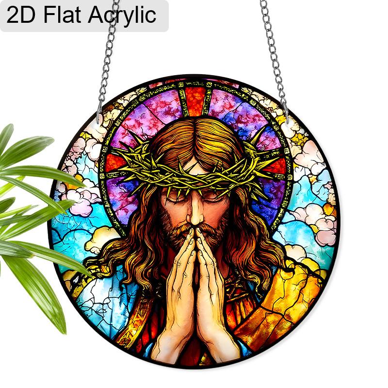 Акриловый Иисус Христос с терновым венцом Ловец солнца, Настенное украшение на окно с эффектом витража для религиозного христианского декора, Подарки 20cm/7.87Inch