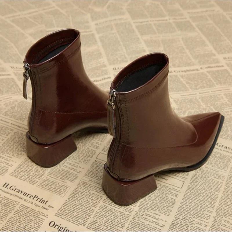 Women Ankle High Heels Chelsea Boots Pointed Toe Shoes  Designer Pumps Winter 2025 New Brand Shoes Women Motorcycle Boots
