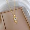 Three-Dimensional Fashion Bear Light Luxury Temperament Gorgeous Full Diamond Necklace Women'S Versatile Collarbone Chain Titanium Steel Chain