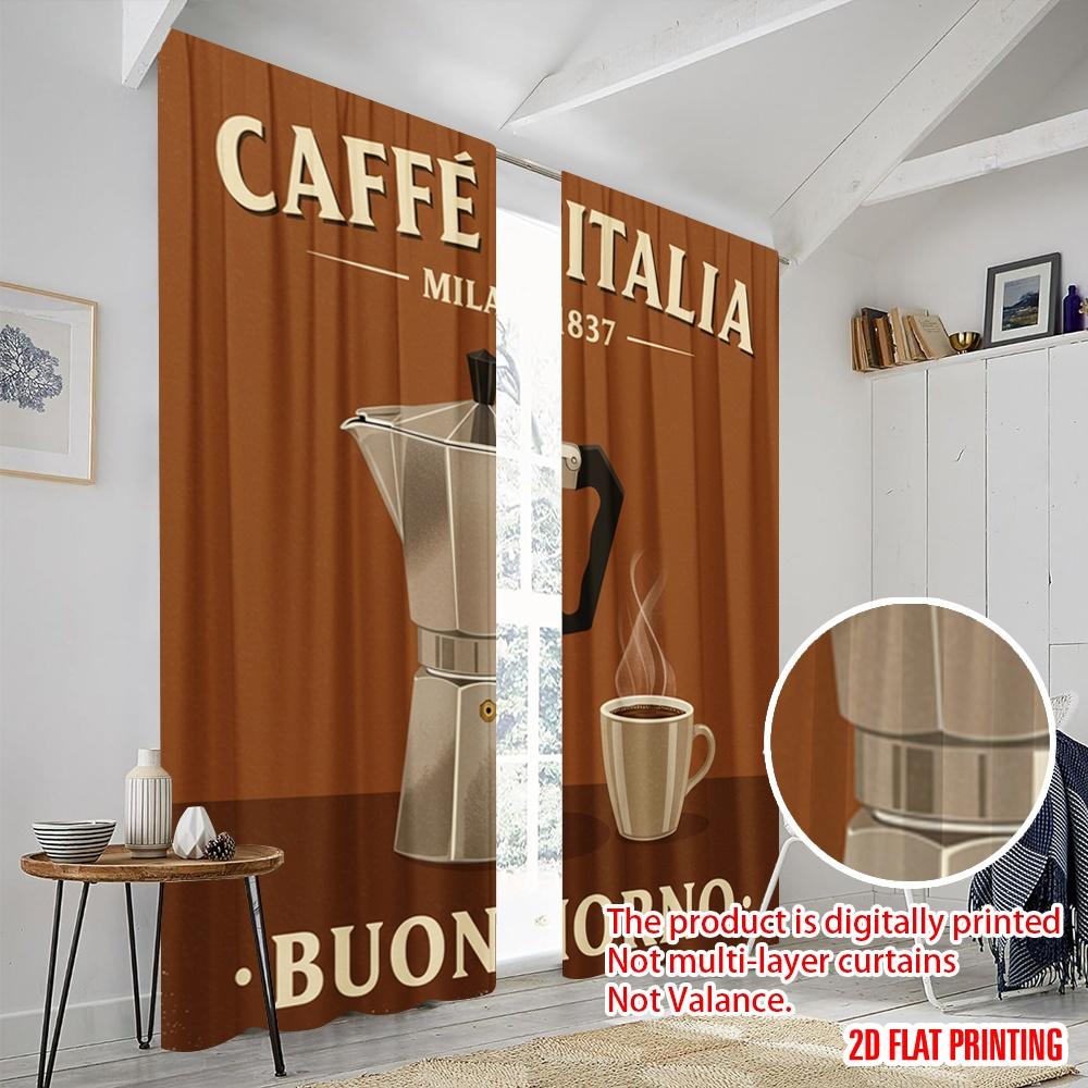 2pcs 2D flat printing Party Curtains Italian Coffee Cafe Milano Buongiorno Polyester Without Electricity 0 Perfect for Room