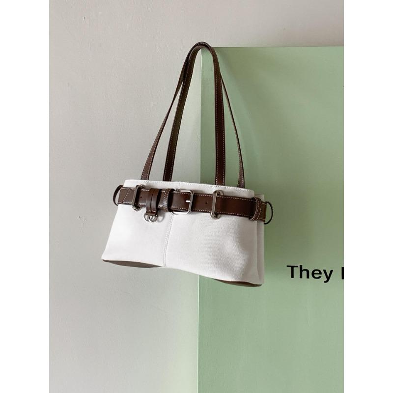 Underarm Bag Canvas Niche Belt Splicing Design Shoulder Bag Women's Trend New Small Square Bag
