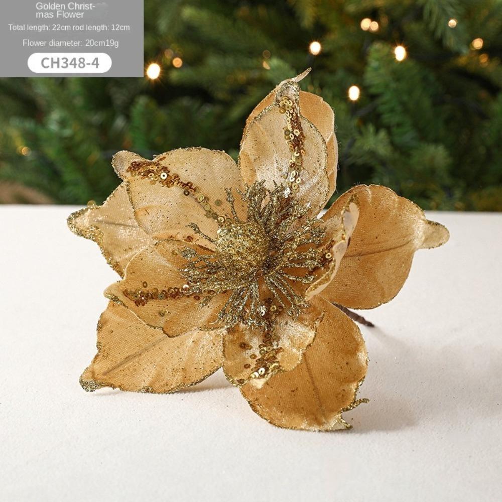 New 20cm Christmas Flowers Large DIY Poinsettia Glitter Flower Fake Flowers Merry Christmas Xmas Tree Decorations