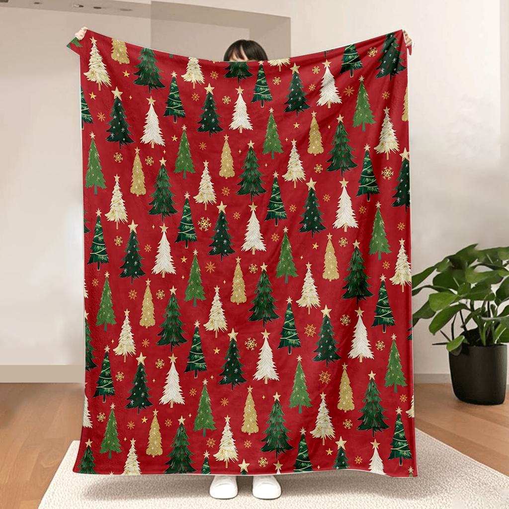 Christmas Flannel Blanket Throw, Christmas Red Tree Soft Fuzzy Plush Cozy Fleece Blankets, Ideal Gifts for Adults Wife Self
