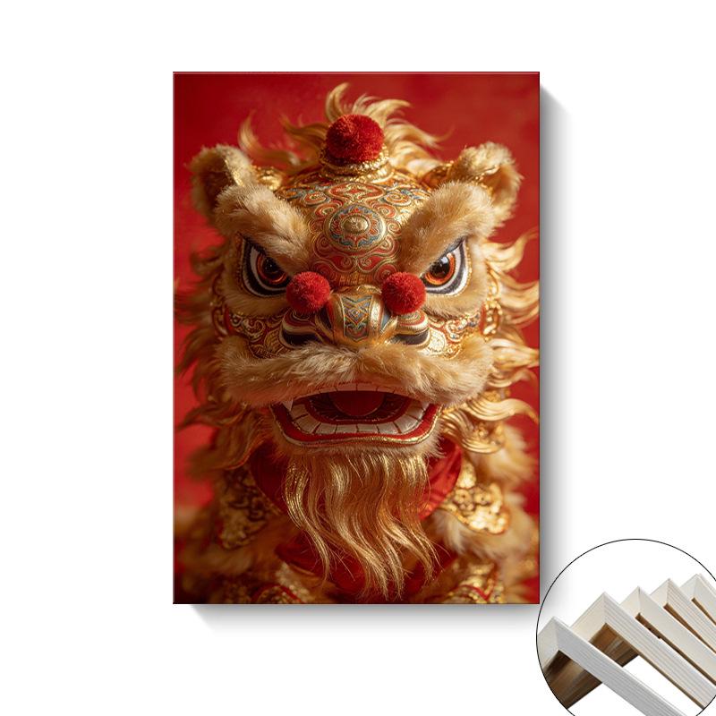 Chinese Festival Lion Dance Decorative Wall Art: Oil Canvas Mural