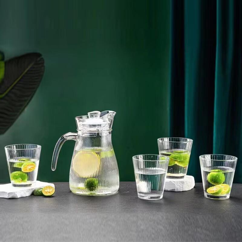 Vertical Stripe Glass Water Pitcher Set