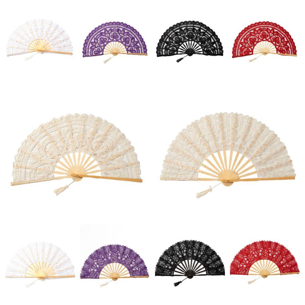 Hollow Ribs Embroidered Folding Fan Tassel Pendant Dance Handheld  Fan  Dance Performance