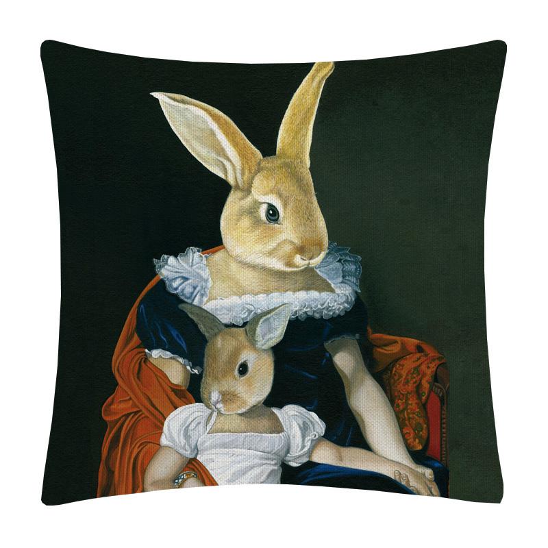 Sheep Rabbit Dog Cushion Cover Decor Lovely Animals Poster Beige Throw Pillows Case Home Pillowcase Sofa Decoration