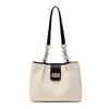 Elegant Ladies' Large Capacity Shoulder Bag with Adjustable Chain Shoulder Strap and Front Flip Button Closure - Woven Handbag