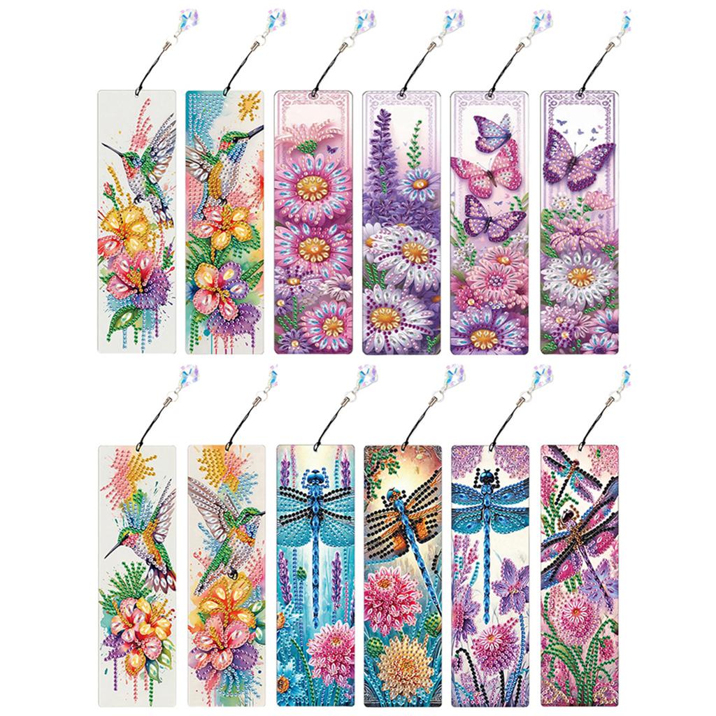 12Pcs DIY Diamond Art Bookmark with Crystal Pendant Water Diamond Art Bookmark for Readers Home Office Book Decor & Gift Idea