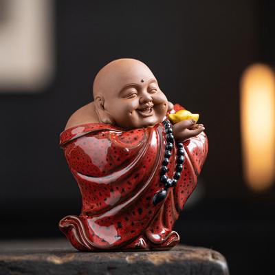 Keramik Zen Maitreya Buddha Figur Statue, Niedliche Heimzimmer-, Büro-, Blumentopfdekoration, Ausgewähltes Geschenk