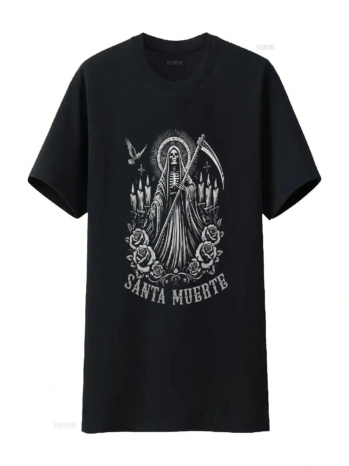 Santa Muerte Gothic T Shirt Holy Death Day Of The Dead Skull Idea Mexican Folk Art Skeleton Top Dia De Los Muertos Vintage S