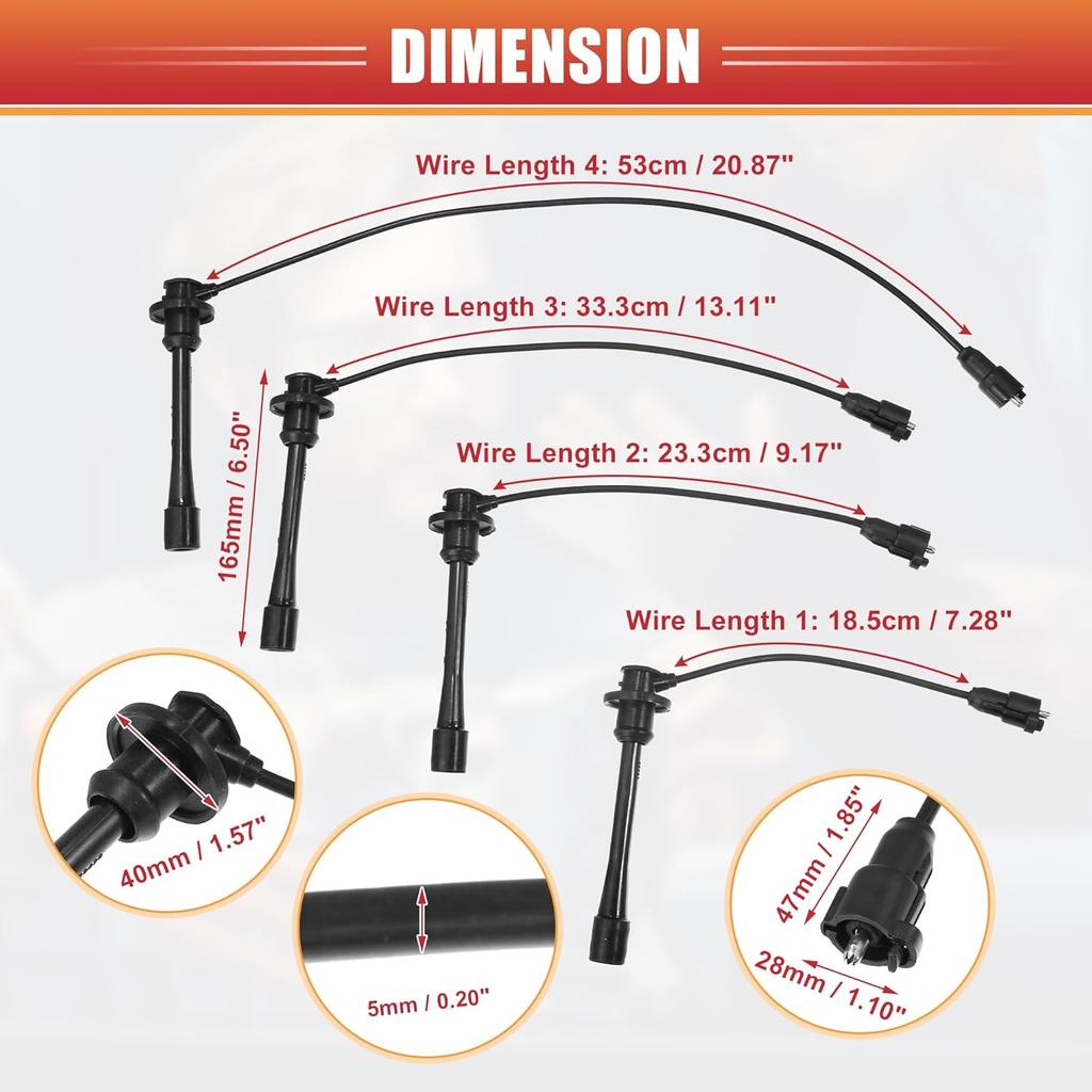 ACROPIX Car Spark Plug Coil Wires Ignition Coil Harness Cable 5mm Fit for Toyota Tacoma 4Runner 1997-2000 2.4L 2.7L No.9091922387 - Pack of 4