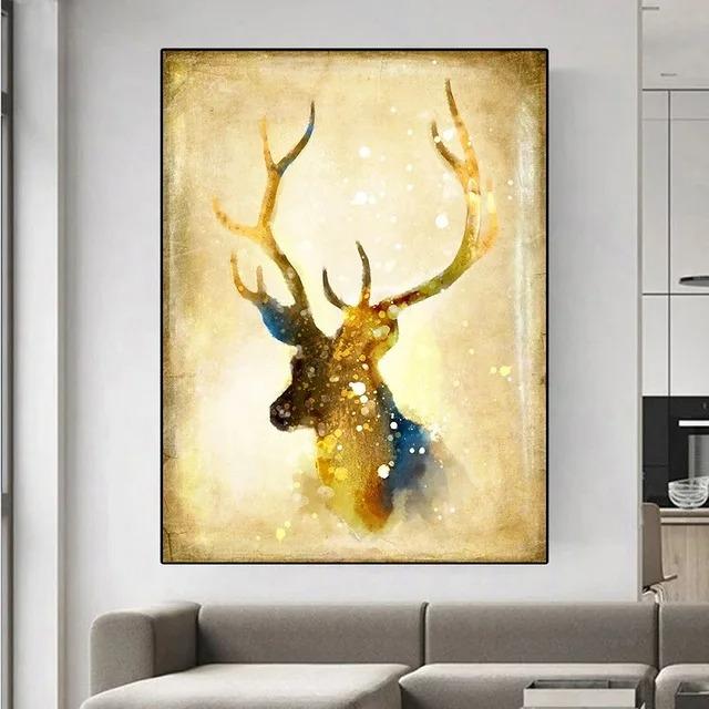 Modern Deer Elk Yellow Canvas Painting Nordic Animal Posters and Prints Wall Art Picture Cuadros For Living Room Home Decoration