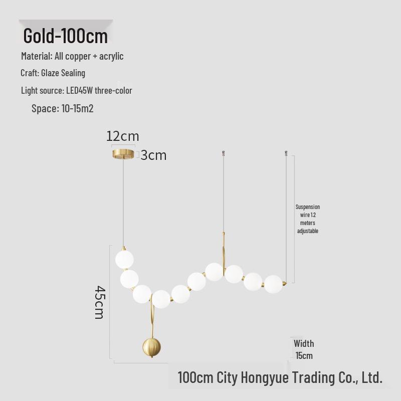 Nordic All-Copper Chandelier: French Pearl Necklace Design with Buddhist Beads and Acrylic for Dining and Living Rooms