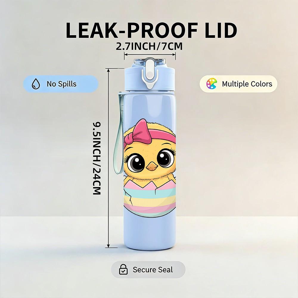 1PC Egg Chick With Bow 750ml Color Plastic Sports Water Bottle Leakproof Flip Straw Lid Suitable for Sports Office Home Use
