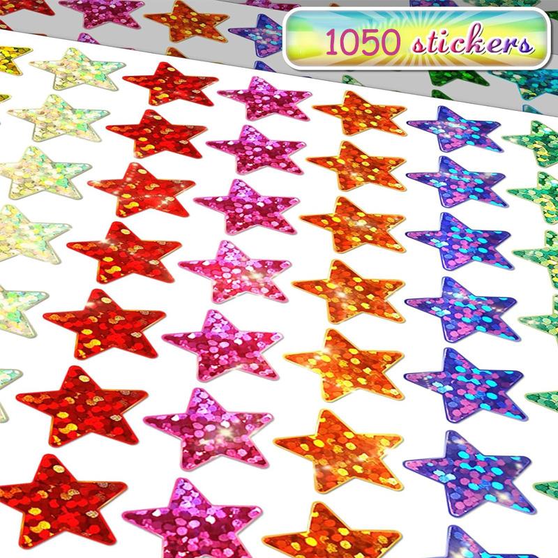 3501050Pcs Colorful Holographic Foil Star Reward Stickers Student Planner Behavior Awards School Classroom Teacher Supplies