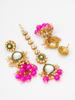 Gold-Plated Pink & White Stone-Studded & Beaded Handcrafted Jewellery Set