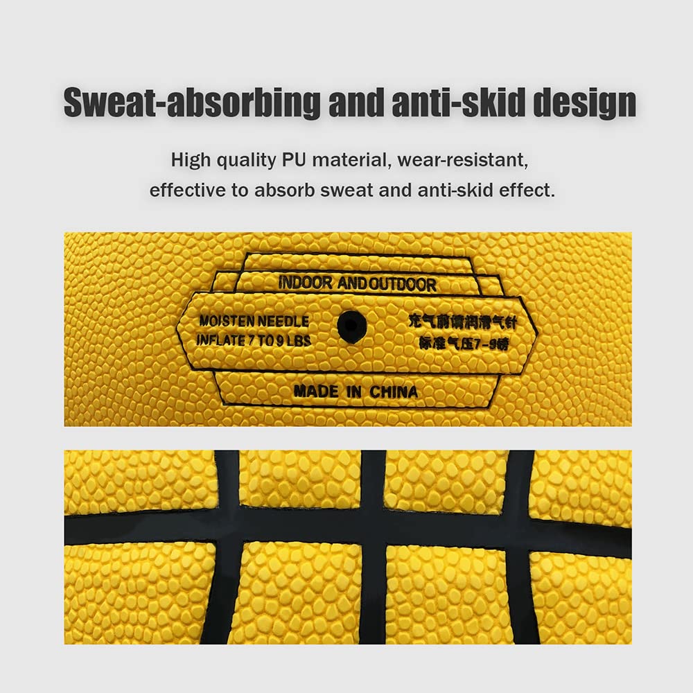Size Solid Color Standard Suitable for Indoor and Outdoor and 7 5/6/7 Basketball, Non-Slip Wear-Resistant, Use, Kids, Girls, Youth, Adults, Yellow,