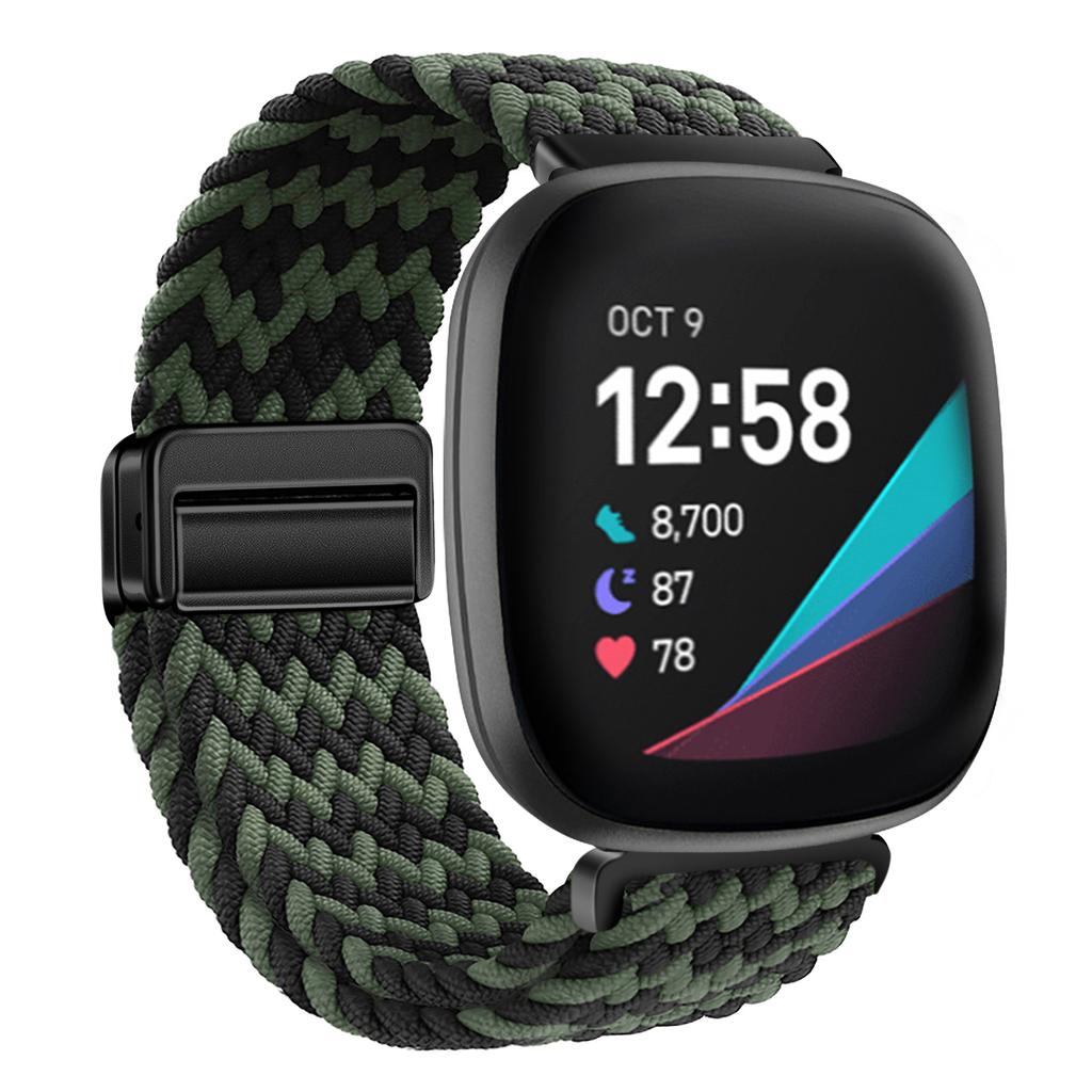 Nylon Braided Loop Strap For Fitbit Versa 4/3 Adjustable Metal Magnetic Bracelet Wristband For Fitbit Sense 2/1 Band Accessories