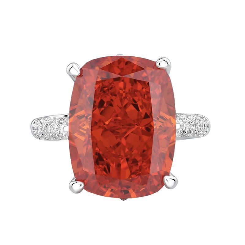 Autumn And Winter Jewelry Copper Bottom Gold-Plated High Carbon Diamond Ice Flower Square Diamond Copper Setting Temperament Ring Female 12 * 16