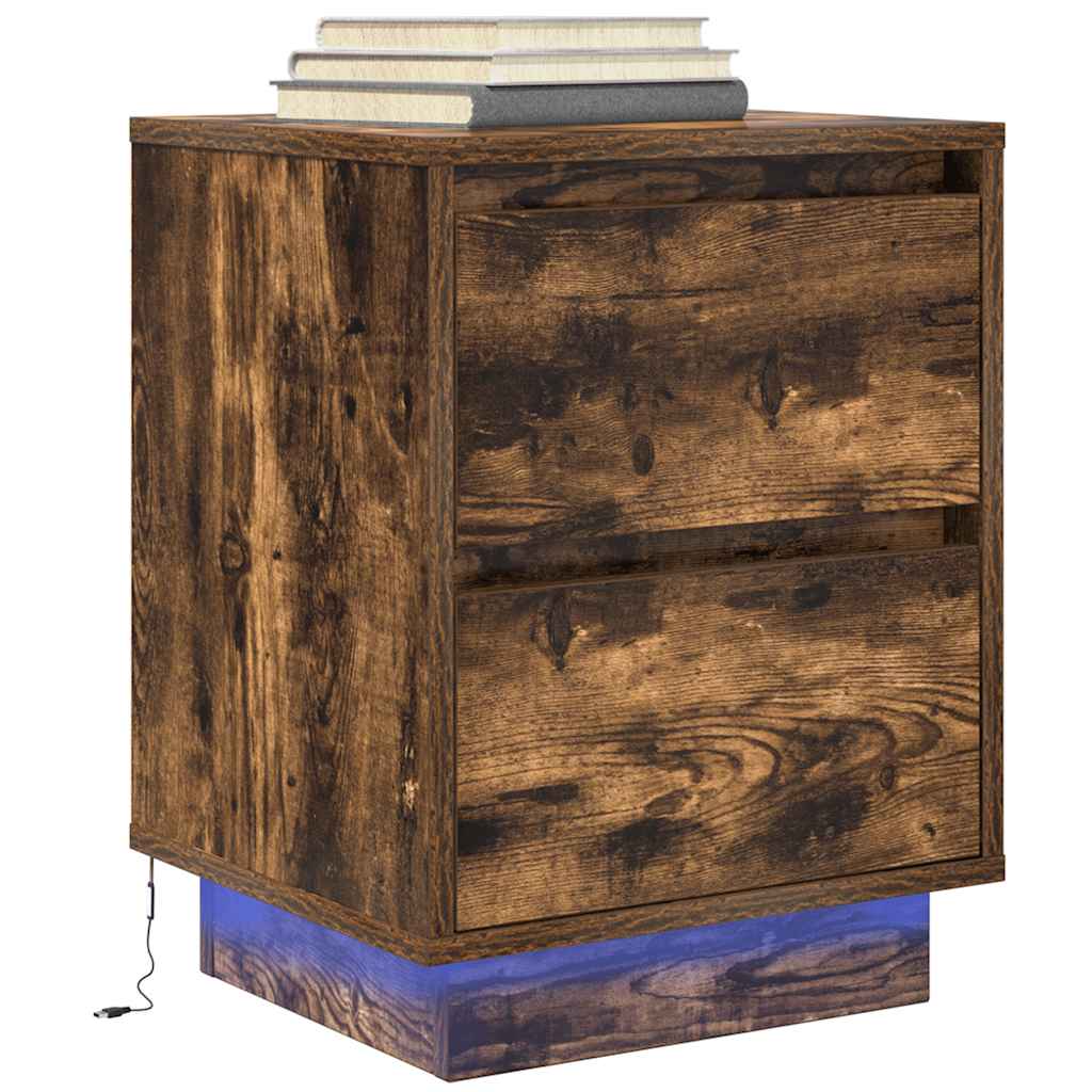 Nightstands with LED Lights 2 pcs Smoked Oak 38x34x50 cm