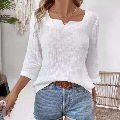 Women's Autumn Simple Solid Colour Long Sleeve V-Neck Shirt
