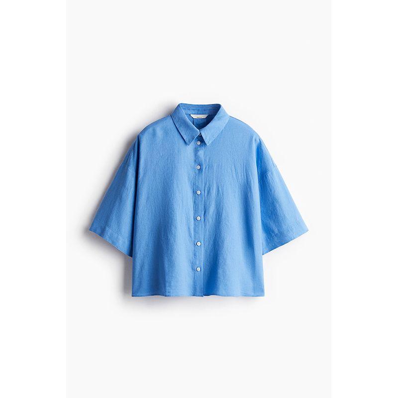 

HM Women clothes Shirts 2025 Summer New Linen Blend Loose Lapel Comfortable Loose Shirt 1256936 Blue 150/76(XXS)