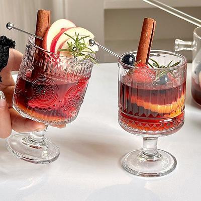 Korean Style Engraved Embossed Small Goblet Glass Cup For Soju Sake Liquor Short Stemmed Glass