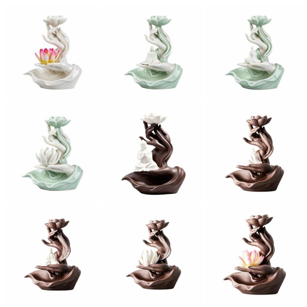 Ceramic Incense Burner Fountain Hand Shape Reflux Incense Burn Tray Home Decoration