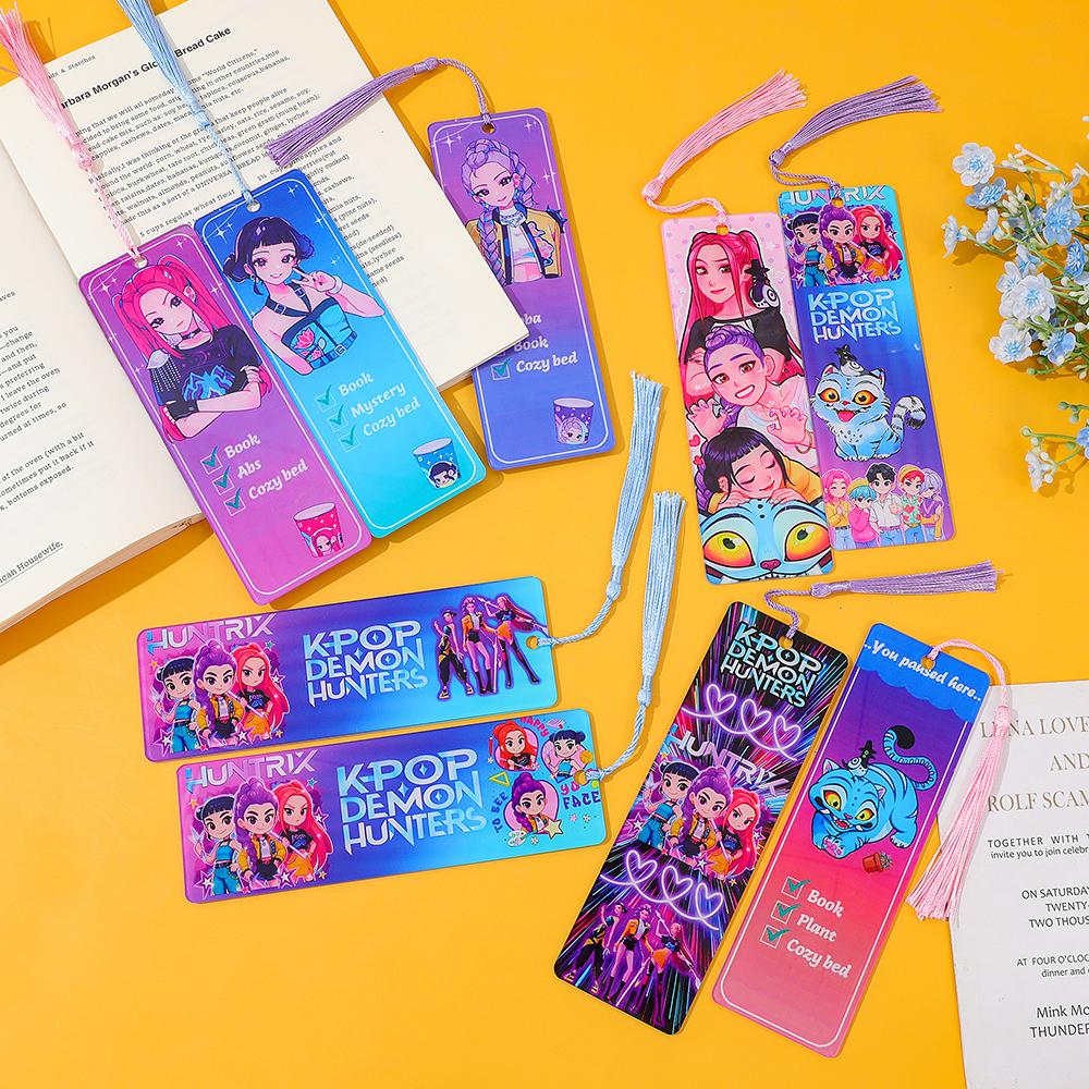 Kpop Demon Hunters Acrylic Bookmarks with Tassels - Colorful Idol & Cartoon Designs, Durable Page Markers for Kpop Fans