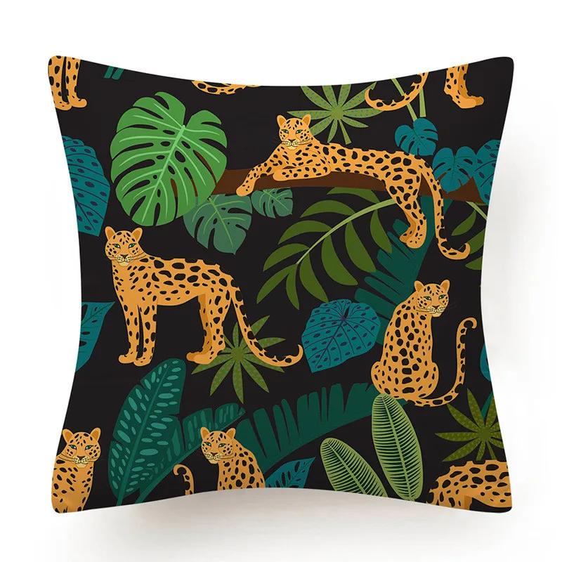 Polyester Tiger Leopardenmuster Kissenbezug Polsterung Sofakissen Palmblatt Tropischer Dschungel Heimdeko Bezug