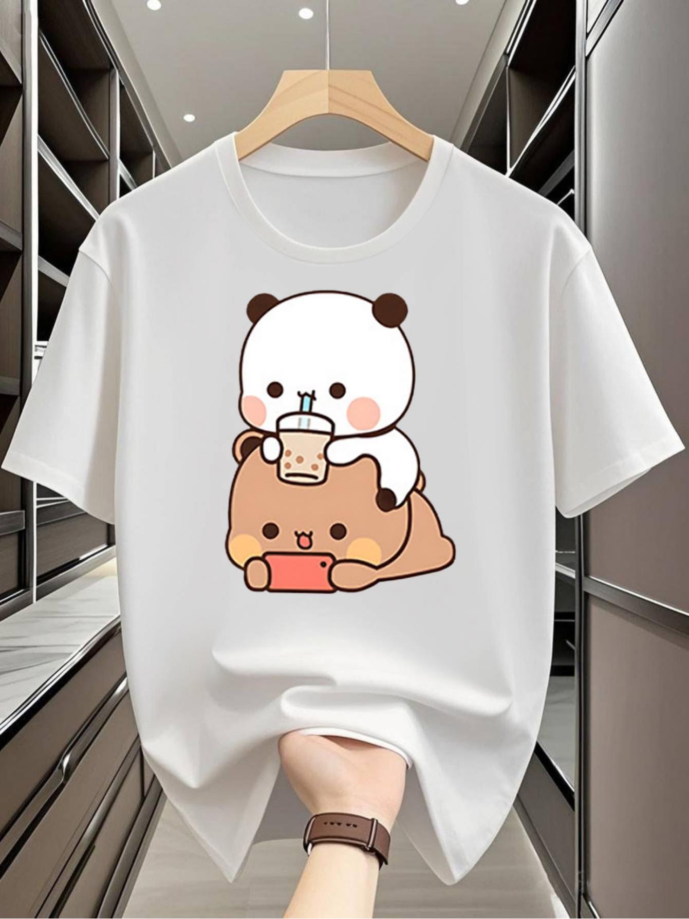 Kawaii Bubu Dudu T Shirt Women Unisex Cartoon Panda Bear Graphic Tee Summer Casual Short Sleeve Crew Neck Couple Matching Tops S
