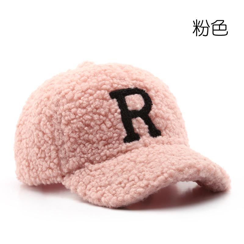 Autumn and Winter Lamb Wool Letter Embroidery Cap Outdoor Sports Leisure Cold Baseball Hat