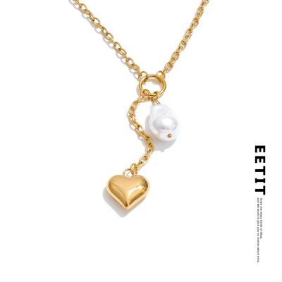 Stainless Steel Baroque Simulated Pearl Heart Chain Drop Charm Necklace Rust Proof Popular Fashion Charming Jewelry 2026