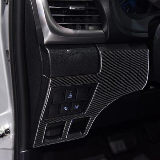 Black Carbon Fiber Headlight Switch Panel CoverTrim For Toyota Hilux 2015-
