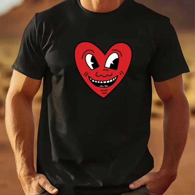 New Summer Men's Fashion T-shirt Personality Smiling Love Printed Men's T-shirt Top