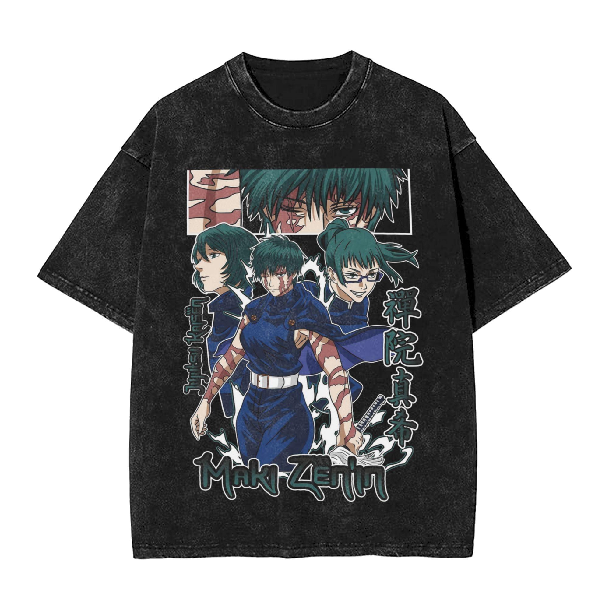 

Zenin Maki JJK Anime T Shirt Hip Hop Washed Short Sleeve Oversize TShirts JJujutsu KKaisen Unisex Women Tops Streetwear Tees 2XL