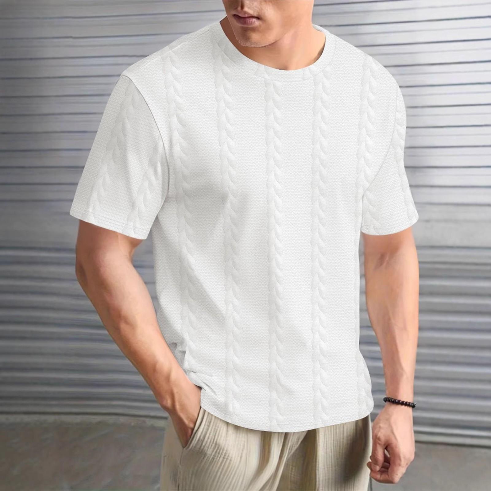 

Мужская летняя однотонная витая летняя повседневная футболка с круглым вырезом и короткими рукавами XXL белый