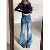 Womens High Waist Vintage Wash Flare Jeans Y2K Low Rise Bootcut Denim Trousers Streetwear