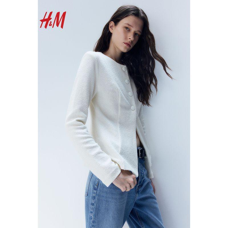 

HM Women clothes 2025 Summer New Waist Hugging Cardigan 1276638 White 170/116(XL)