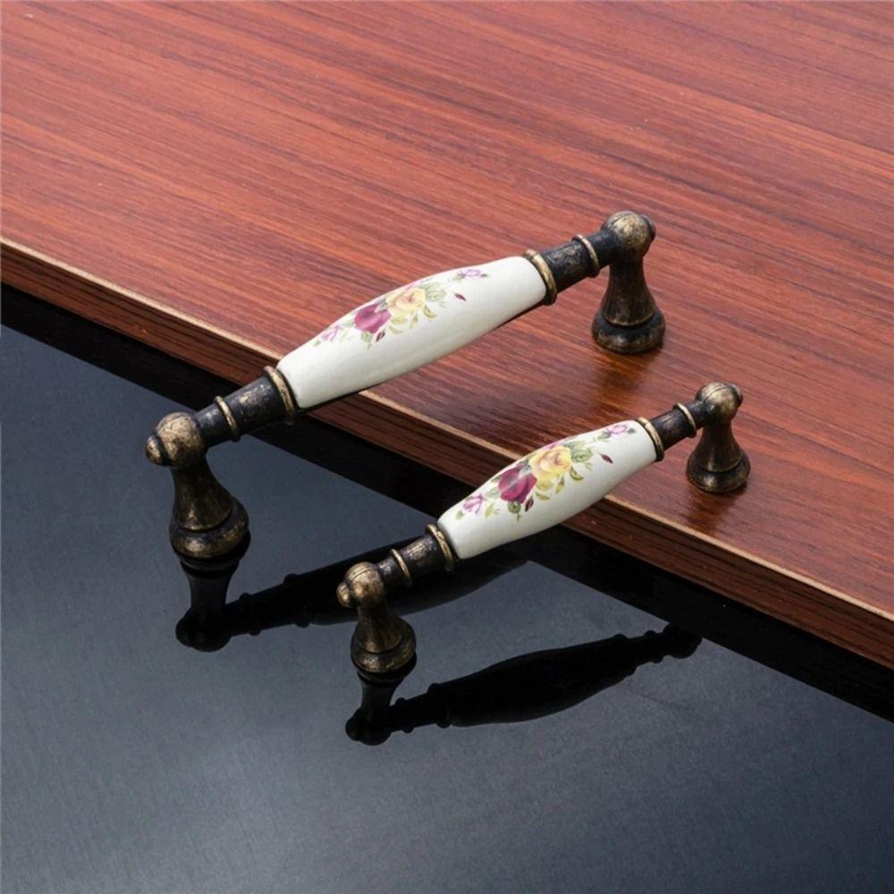 Flower Ceramic Handle Durable Door Handles Home Decorations Cabinet Pull Knob  Furniture