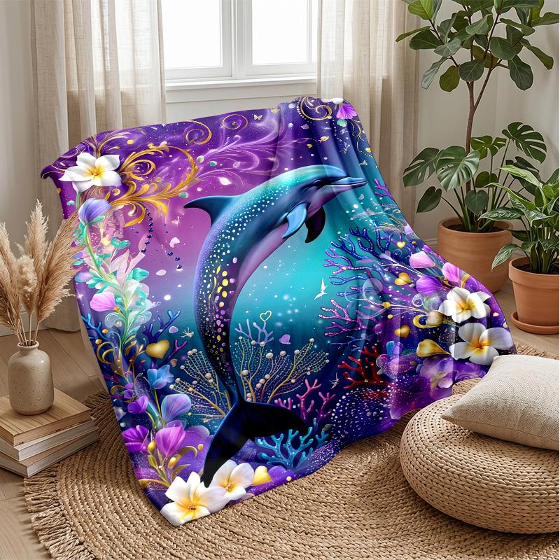 Underwater Dolphin Fantasy 1 Theme blanket Lightweight Warm Flannel Blanket Decorative Throw Blanket for Home Decoration