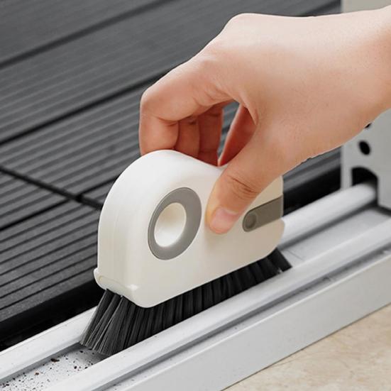 1/2 ks štěrbinový kartáč 2 v 1 kartáč na čištění drážek přenosný čistič okenních kolejniček s tvrdými štětinami škrabka lopatka ergonomická rukojeť čistič štěrbin