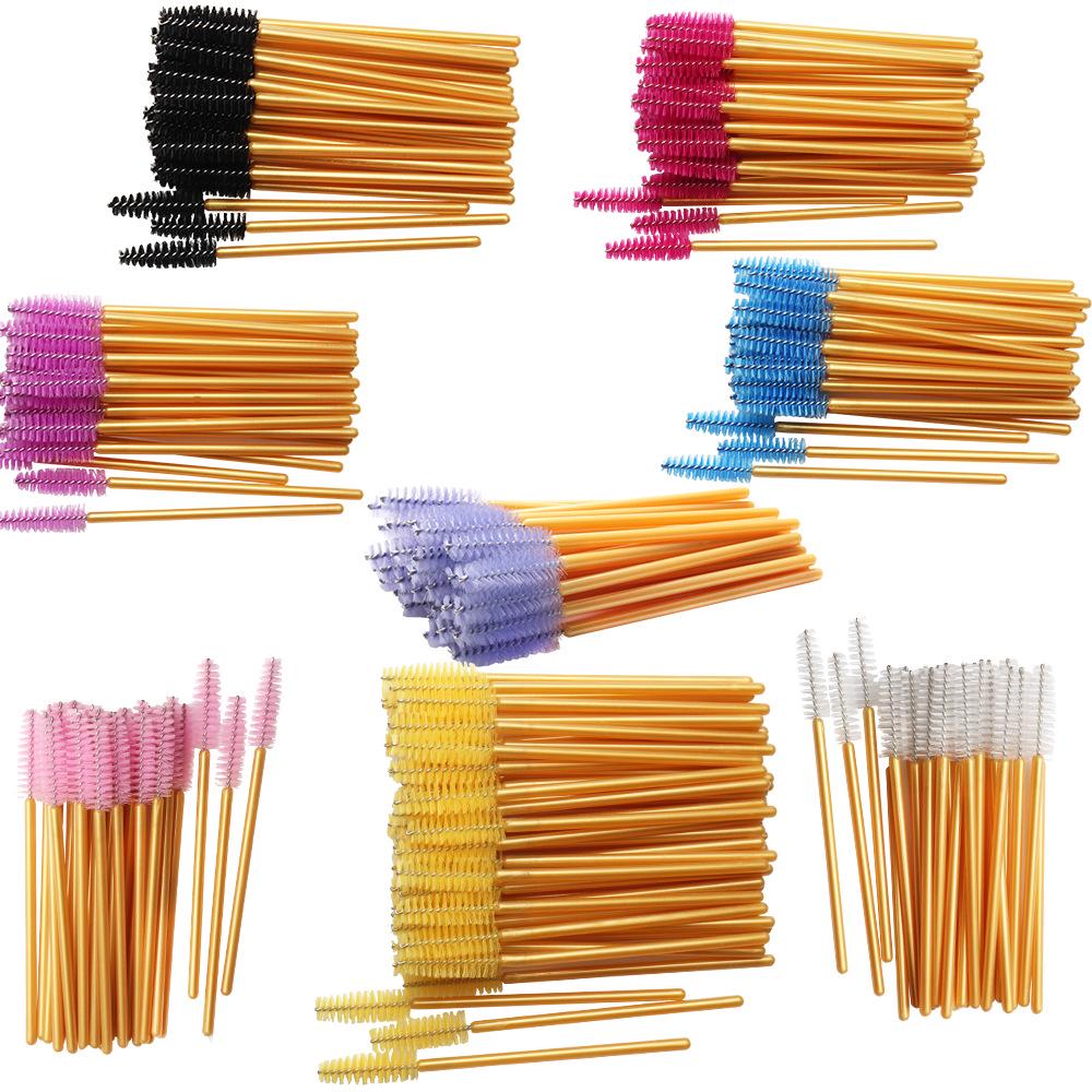 Disposable Gold Rod Eyelash & Eyebrow Brush Set: Comb, Mascara, Spiral Brush for Extensions