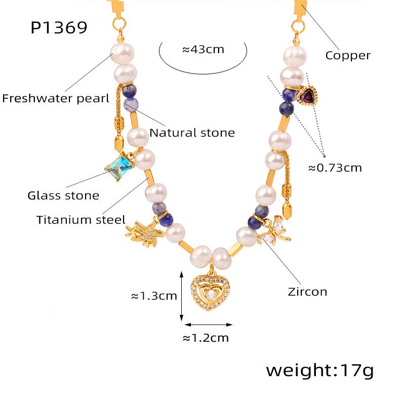 European-American Court Style Gold-Plated Titanium Necklace with Freshwater Pearls & Natural Stone Beads