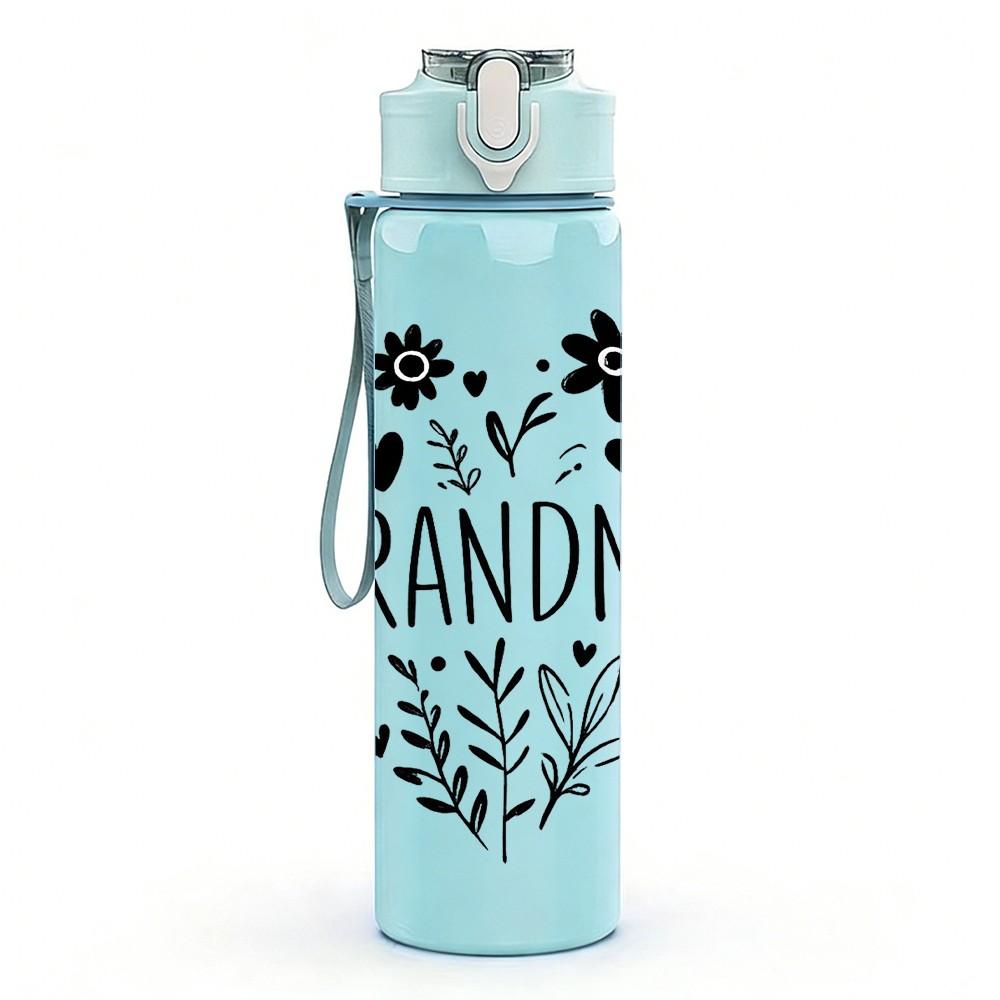 1PC Heart Shape Grandma Text Print 750ml Color Plastic Sports Water Bottle Leakproof Flip Straw Lid Suitable for Sports Office Home Use