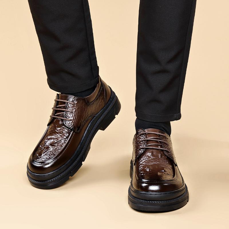 Fashion British Style Genuine Leather Shoes Soft Sole Business Dress Crocodile Texture Leather Shoe Men Thick Soled Casual Oxfords Shoes