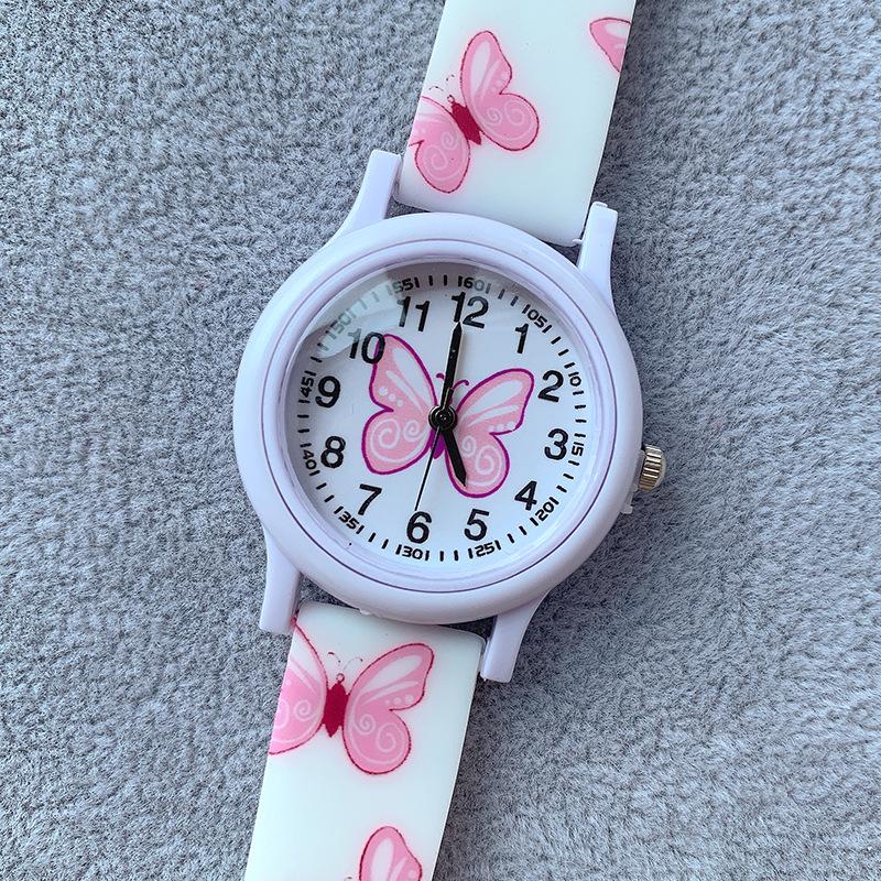Nouvelle Montre Tendance pour Filles Imprimé Papillon Montre Cartoon pour Enfants Bracelet en Silicone Montre à Quartz Montre-Bracelet Mignonne pour Enfants