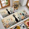 1Pcs Anti Fatigue Kitchen Rugs Big-Eyed Cat  Floral Print Waterproof Non-Slip Thick Cushioned Kitchen Mat Heavy Duty Comfort Standing Mat for Kitchen
